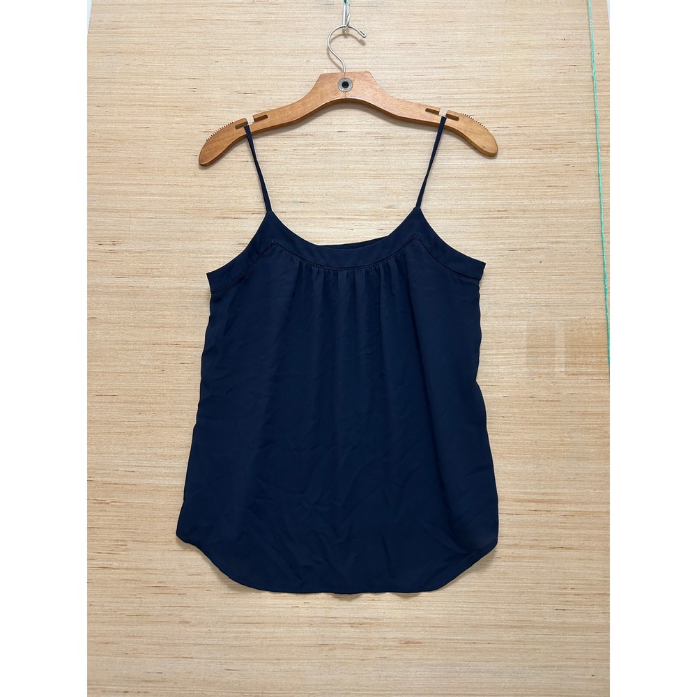 Ann Taylor‎ LOFT Navy Blue Spaghetti Strap Camisole Pleated Crochet Trim Top XS